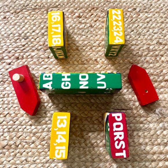 Vintage Handmade Folk Art Wooden Blocks Puzzle Alphabet, Numbers, Clock UNIQUE - Picture 8 of 11